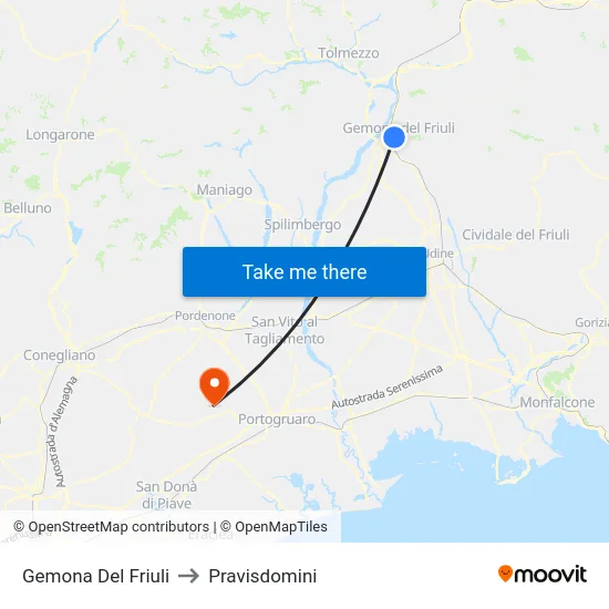 Gemona Del Friuli to Pravisdomini map