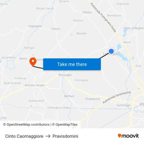 Cinto Caomaggiore to Pravisdomini map