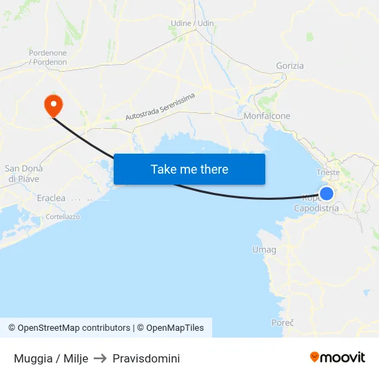 Muggia / Milje to Pravisdomini map