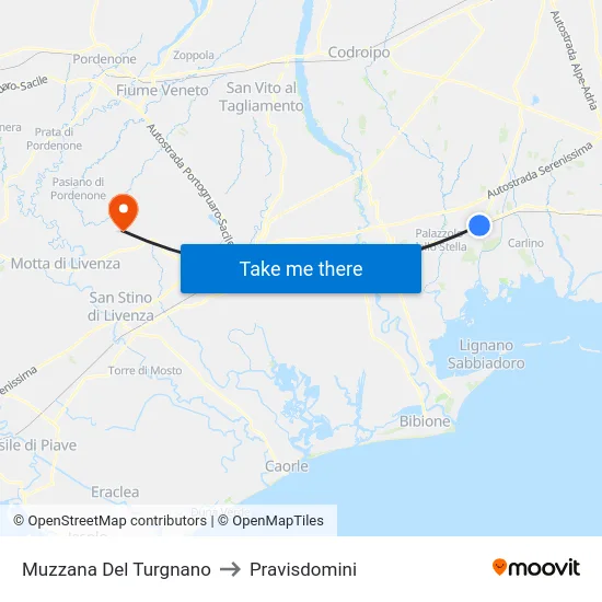 Muzzana Del Turgnano to Pravisdomini map