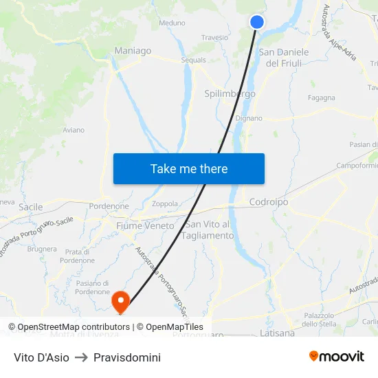 Vito D'Asio to Pravisdomini map