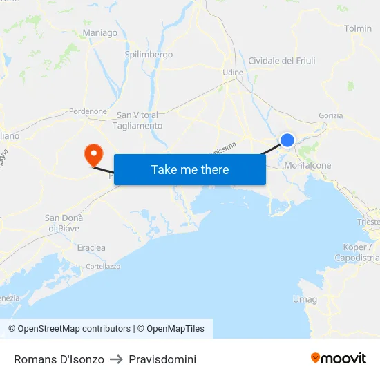 Romans D'Isonzo to Pravisdomini map