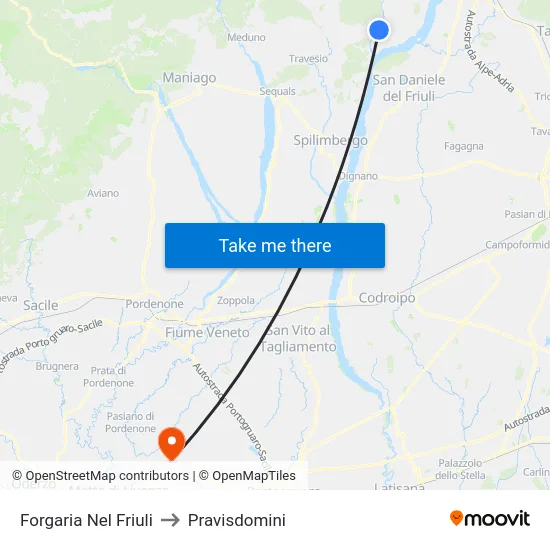 Forgaria Nel Friuli to Pravisdomini map