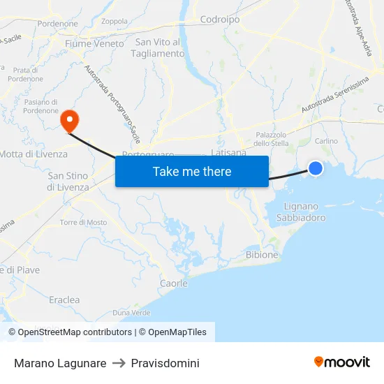 Marano Lagunare to Pravisdomini map