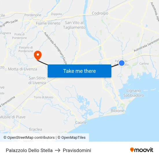 Palazzolo Dello Stella to Pravisdomini map