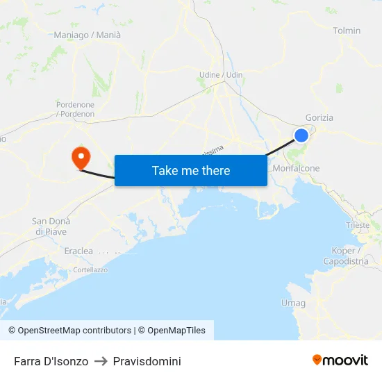 Farra d'Isonzo to Pravisdomini map