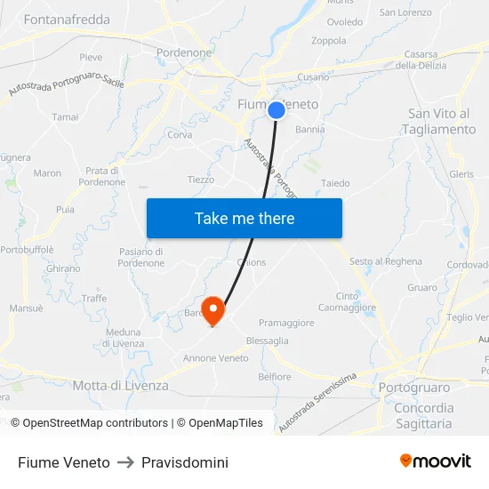 Fiume Veneto to Pravisdomini map