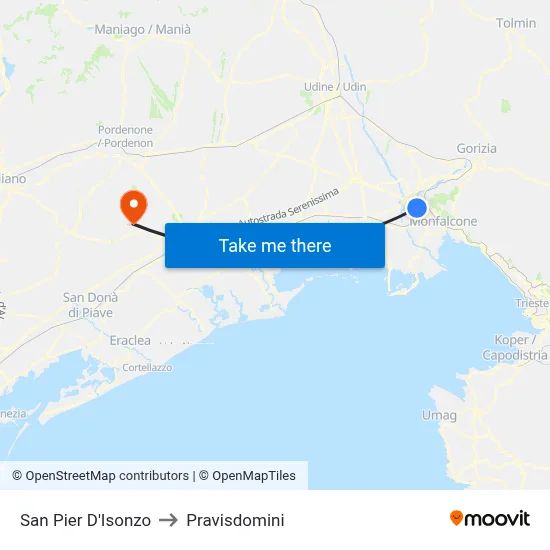 San Pier d'Isonzo to Pravisdomini map
