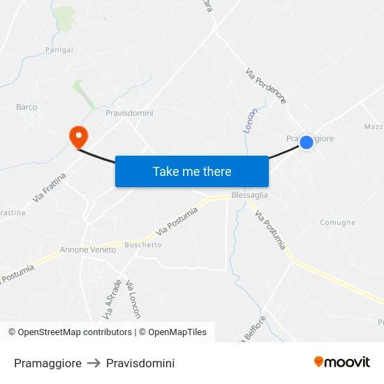 Pramaggiore to Pravisdomini map