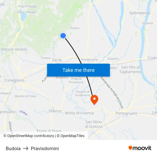 Budoia to Pravisdomini map