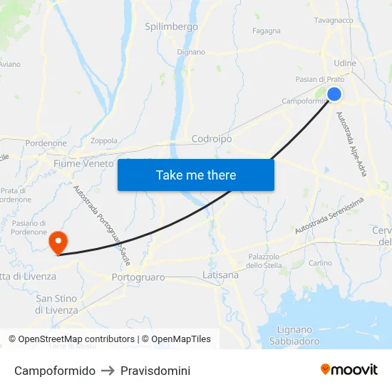 Campoformido to Pravisdomini map
