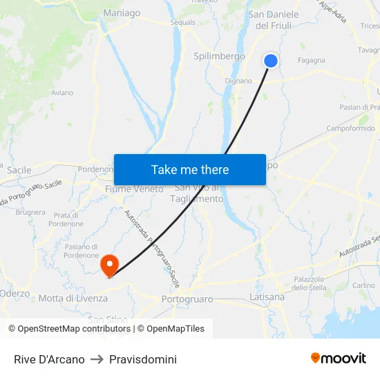 Rive D'Arcano to Pravisdomini map