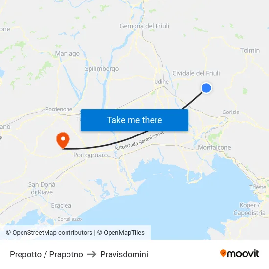 Prepotto / Prapotno to Pravisdomini map