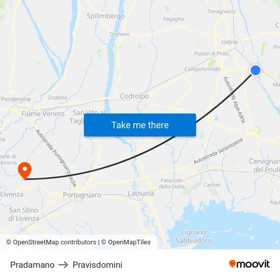 Pradamano to Pravisdomini map