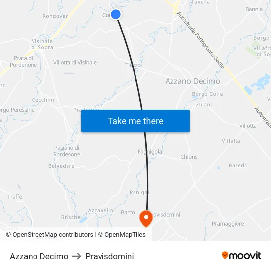 Azzano Decimo to Pravisdomini map