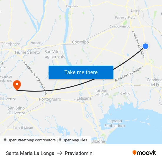 Santa Maria La Longa to Pravisdomini map