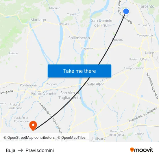 Buja to Pravisdomini map