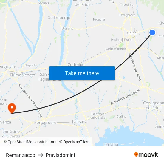 Remanzacco to Pravisdomini map