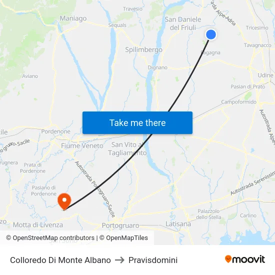 Colloredo Di Monte Albano to Pravisdomini map