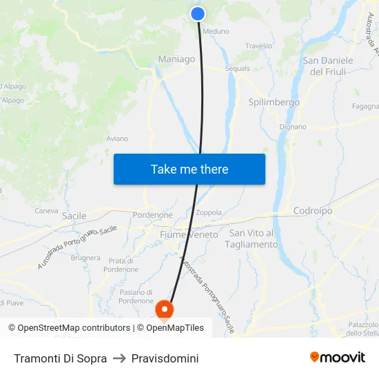 Tramonti Di Sopra to Pravisdomini map