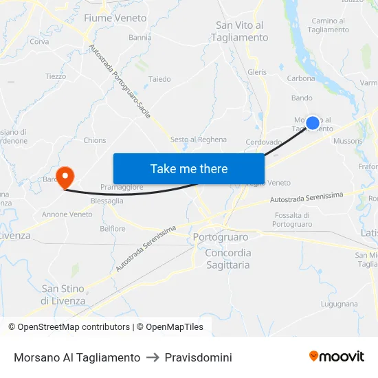 Morsano Al Tagliamento to Pravisdomini map
