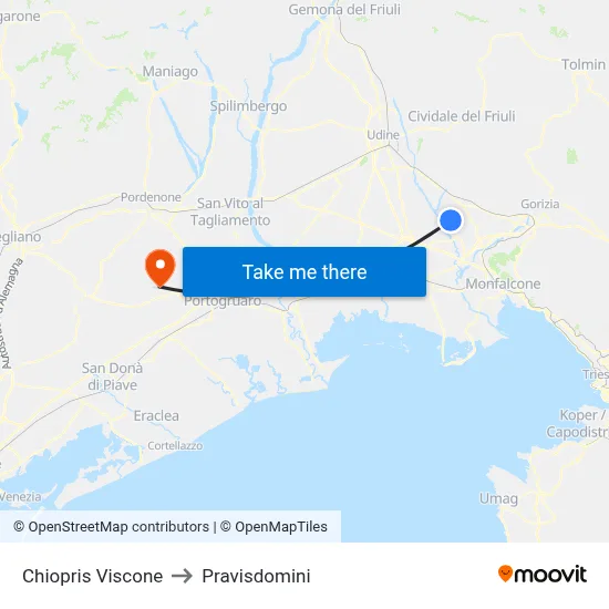Chiopris Viscone to Pravisdomini map