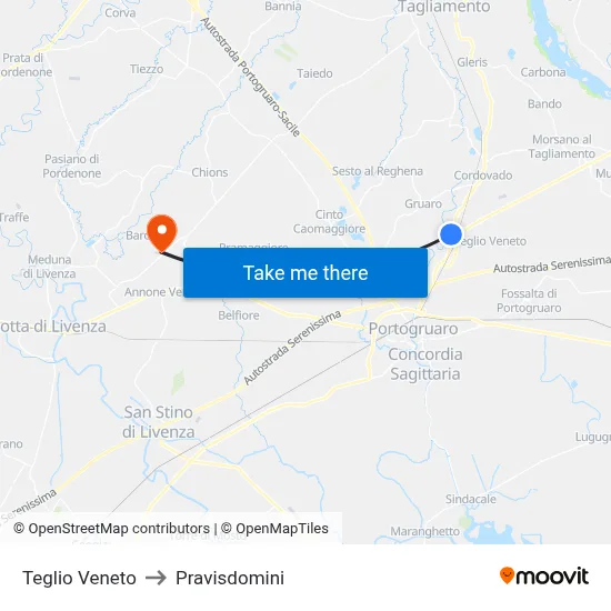 Teglio Veneto to Pravisdomini map