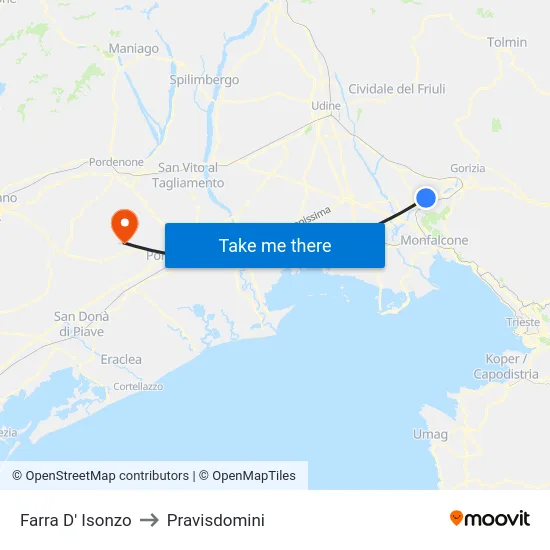 Farra D' Isonzo to Pravisdomini map