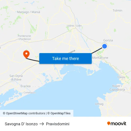 Savogna d'Isonzo to Pravisdomini map