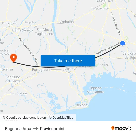Bagnaria Arsa to Pravisdomini map