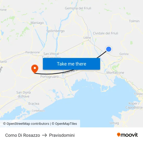 Corno Di Rosazzo to Pravisdomini map