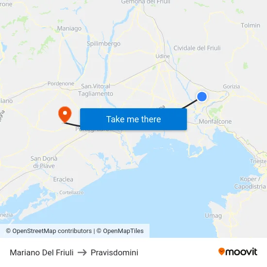 Mariano Del Friuli to Pravisdomini map