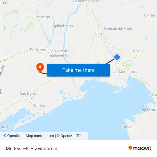 Medea to Pravisdomini map