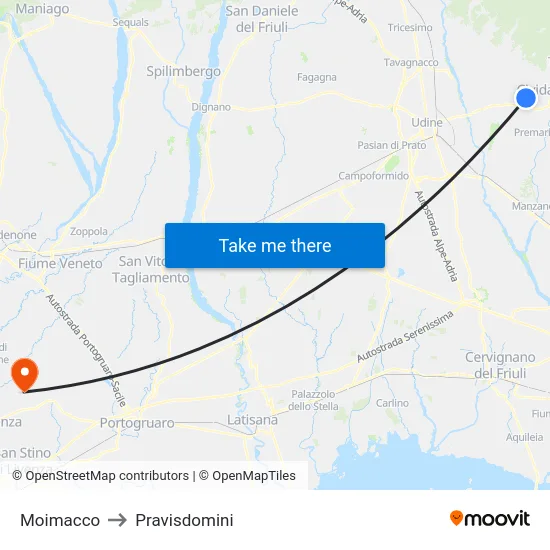Moimacco to Pravisdomini map