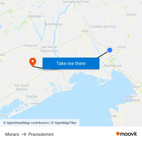 Moraro to Pravisdomini map