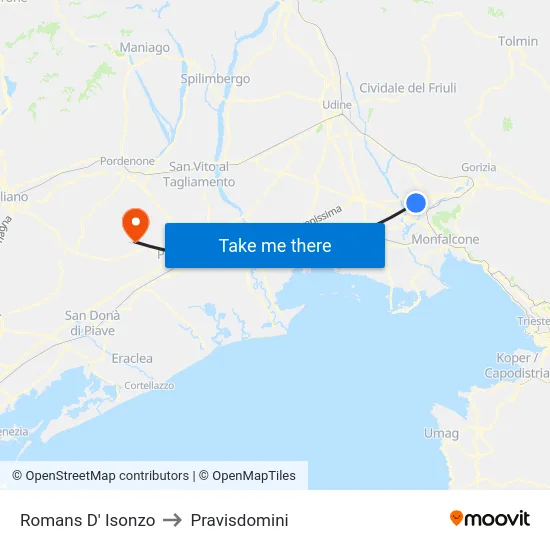 Romans D' Isonzo to Pravisdomini map