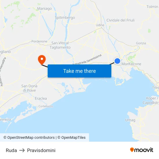 Ruda to Pravisdomini map