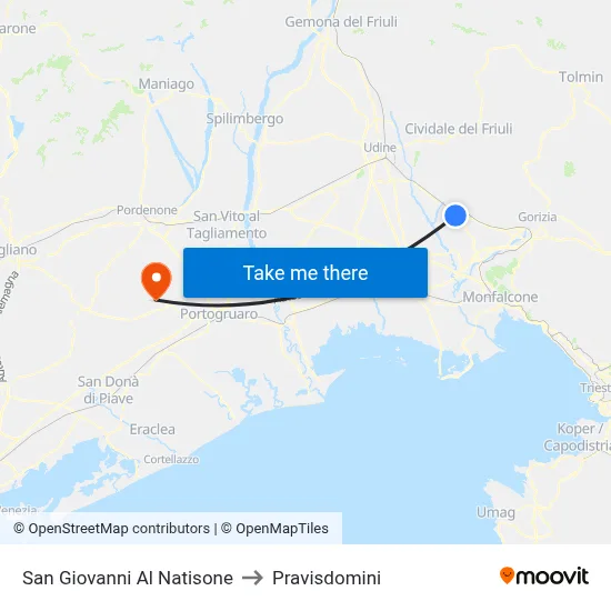San Giovanni Al Natisone to Pravisdomini map