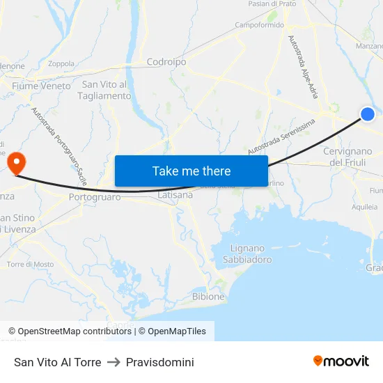 San Vito Al Torre to Pravisdomini map