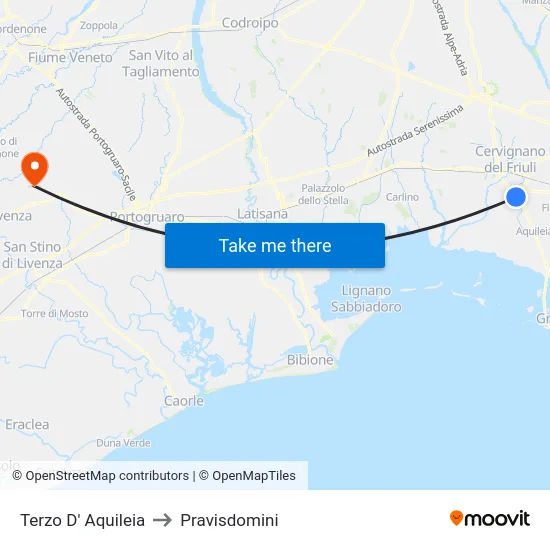 Terzo D' Aquileia to Pravisdomini map