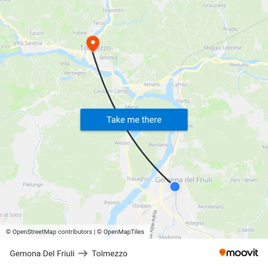 Gemona Del Friuli to Tolmezzo map