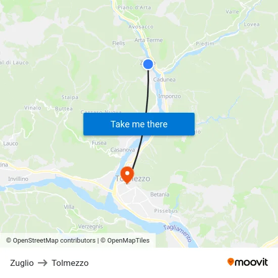 Zuglio to Tolmezzo map