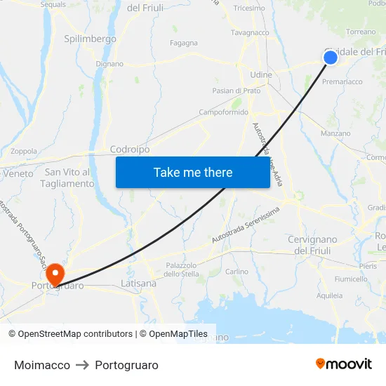 Moimacco to Portogruaro map