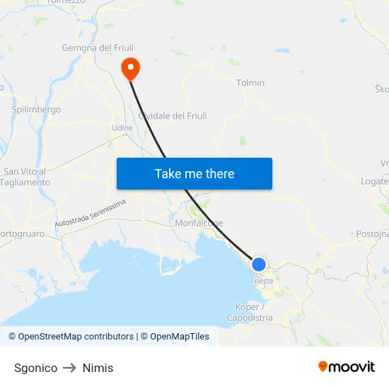 Sgonico to Nimis map