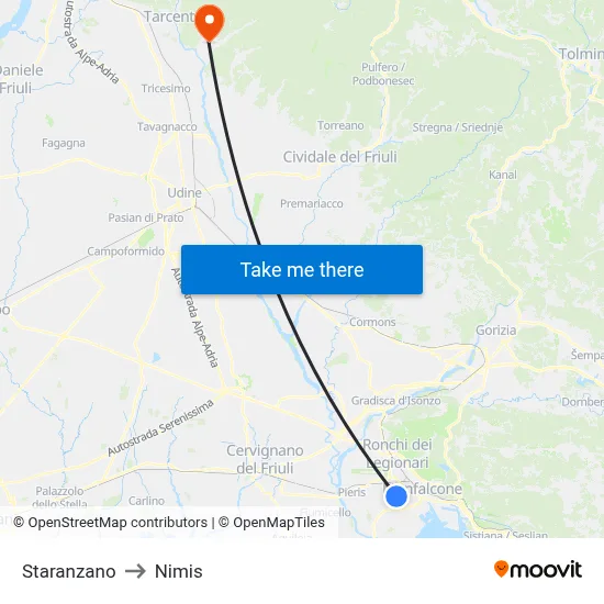Staranzano to Nimis map