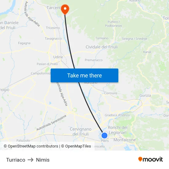 Turriaco to Nimis map