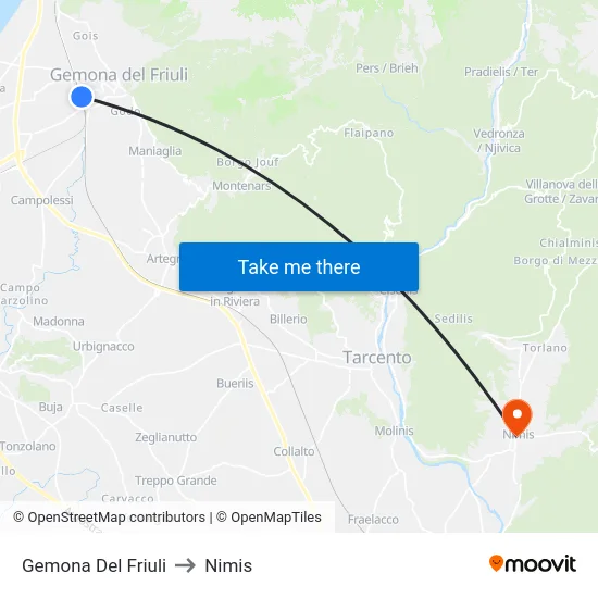 Gemona Del Friuli to Nimis map
