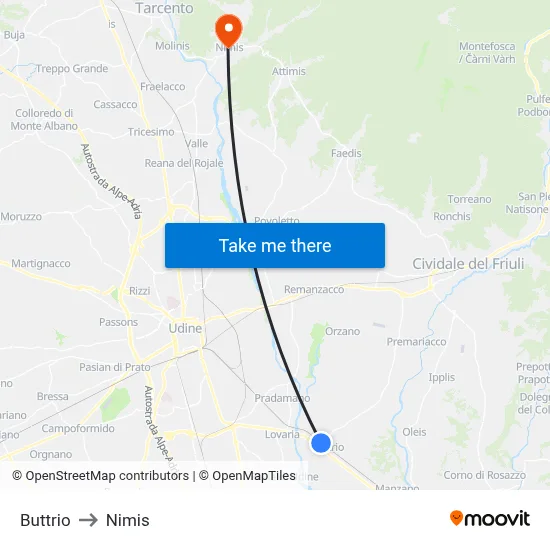 Buttrio to Nimis map