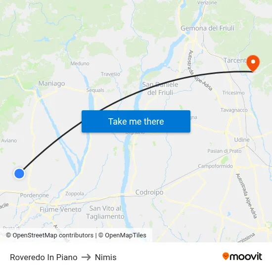 Roveredo in Piano to Nimis map