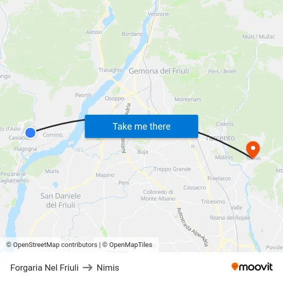 Forgaria Nel Friuli to Nimis map